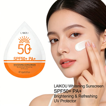Whitening Sunscreen SPF50+ PA+ Brightening Refreshing UV Protector Portable 2G Sachet for Daily Sun Protection 5/10PCS