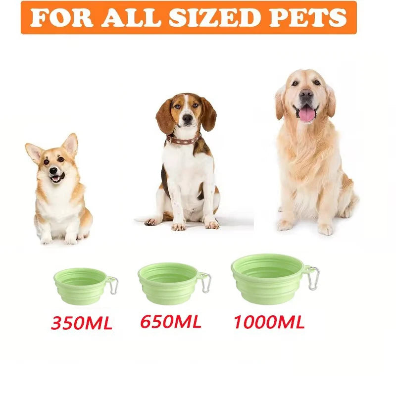 Silicone Dog Food Water Bowl Collapsible 2 in 1 Pet Dispenser Outdoor Travel Dog Cat with Carabiner Bottle Food Water Container