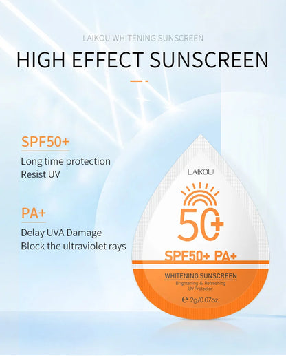 Whitening Sunscreen SPF50+ PA+ Brightening Refreshing UV Protector Portable 2G Sachet for Daily Sun Protection 5/10PCS