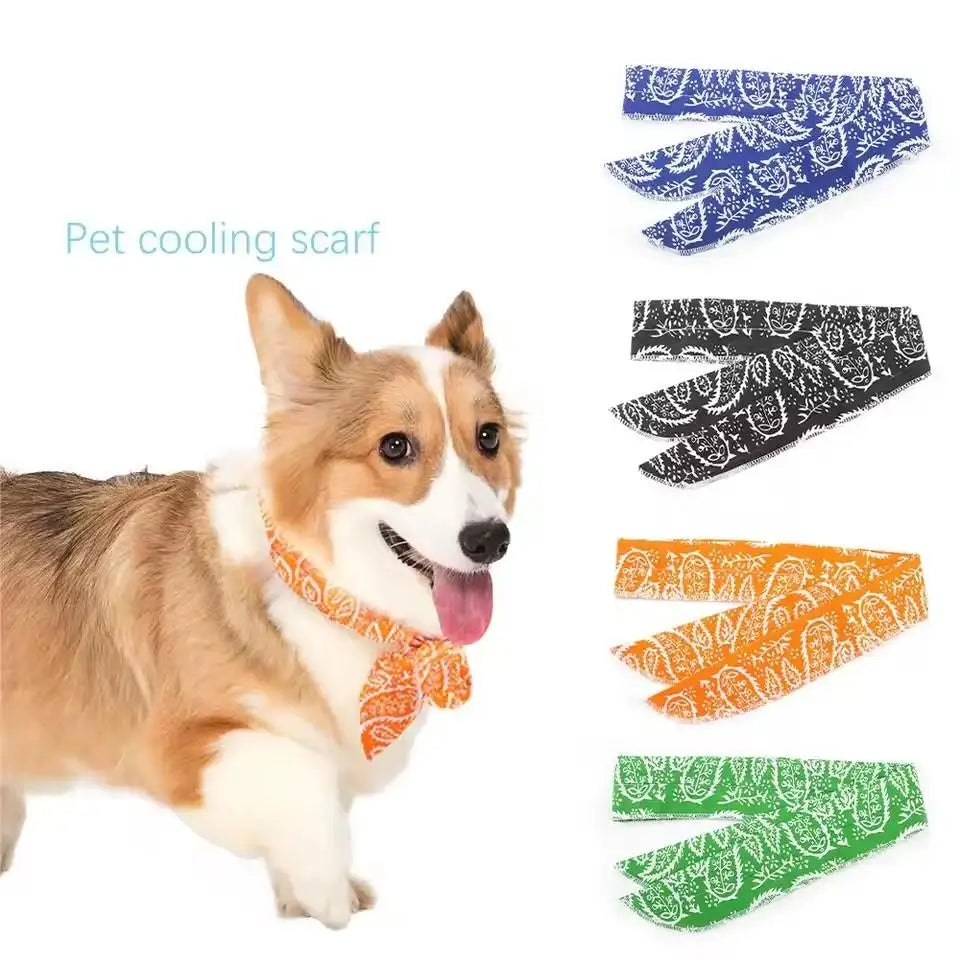 Summer Pet Dogs Cooling Ice Scarf Towel Heatstroke Dogs Cats Ice Scarf Collar Adjustable Cooling Cat Collar Bib Pet Supplies
