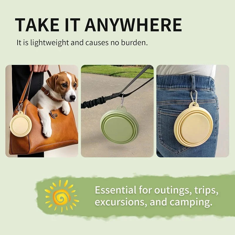 Silicone Dog Food Water Bowl Collapsible 2 in 1 Pet Dispenser Outdoor Travel Dog Cat with Carabiner Bottle Food Water Container