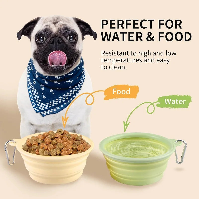 Silicone Dog Food Water Bowl Collapsible 2 in 1 Pet Dispenser Outdoor Travel Dog Cat with Carabiner Bottle Food Water Container