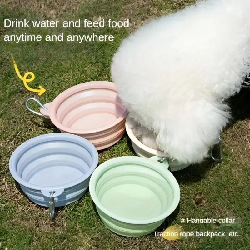 Silicone Dog Food Water Bowl Collapsible 2 in 1 Pet Dispenser Outdoor Travel Dog Cat with Carabiner Bottle Food Water Container