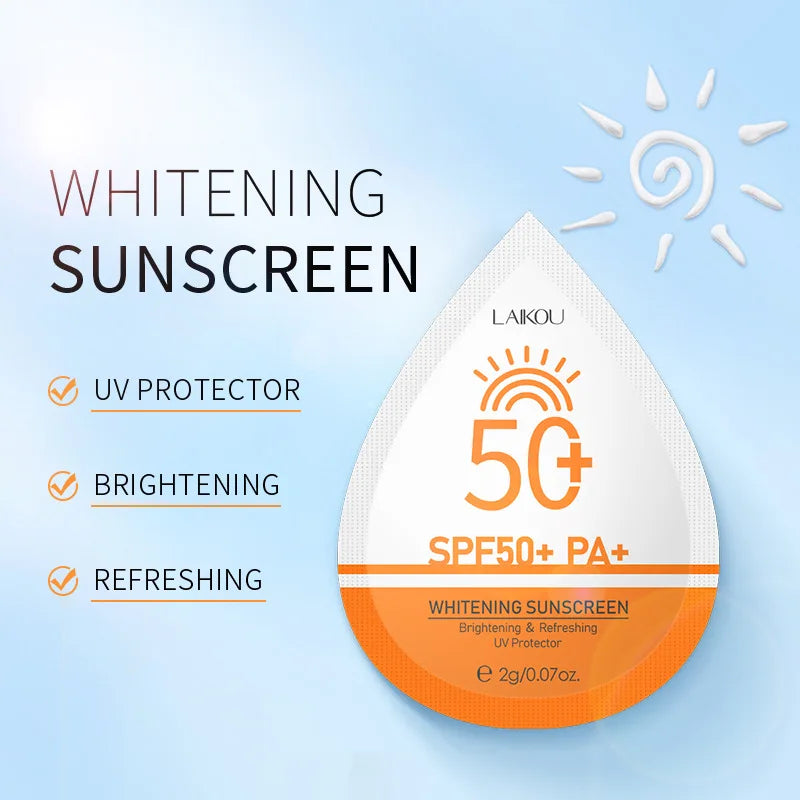Whitening Sunscreen SPF50+ PA+ Brightening Refreshing UV Protector Portable 2G Sachet for Daily Sun Protection 5/10PCS