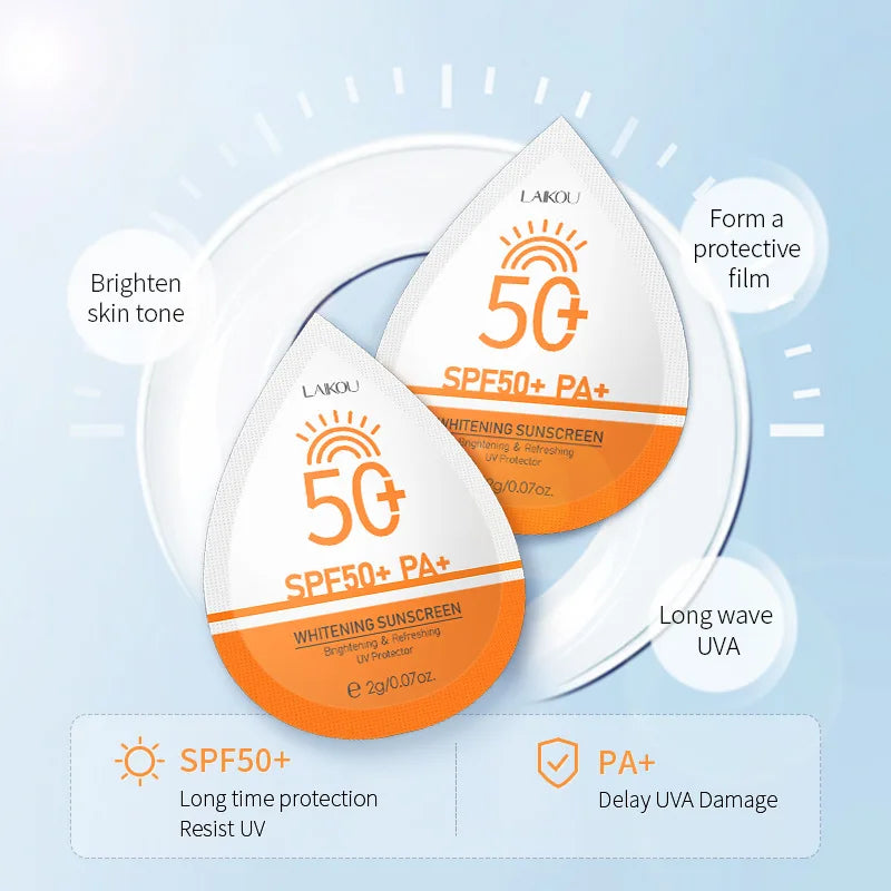 Whitening Sunscreen SPF50+ PA+ Brightening Refreshing UV Protector Portable 2G Sachet for Daily Sun Protection 5/10PCS