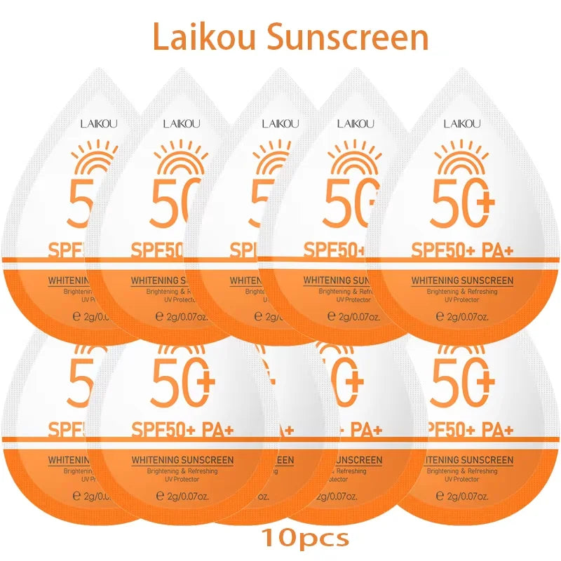 Whitening Sunscreen SPF50+ PA+ Brightening Refreshing UV Protector Portable 2G Sachet for Daily Sun Protection 5/10PCS